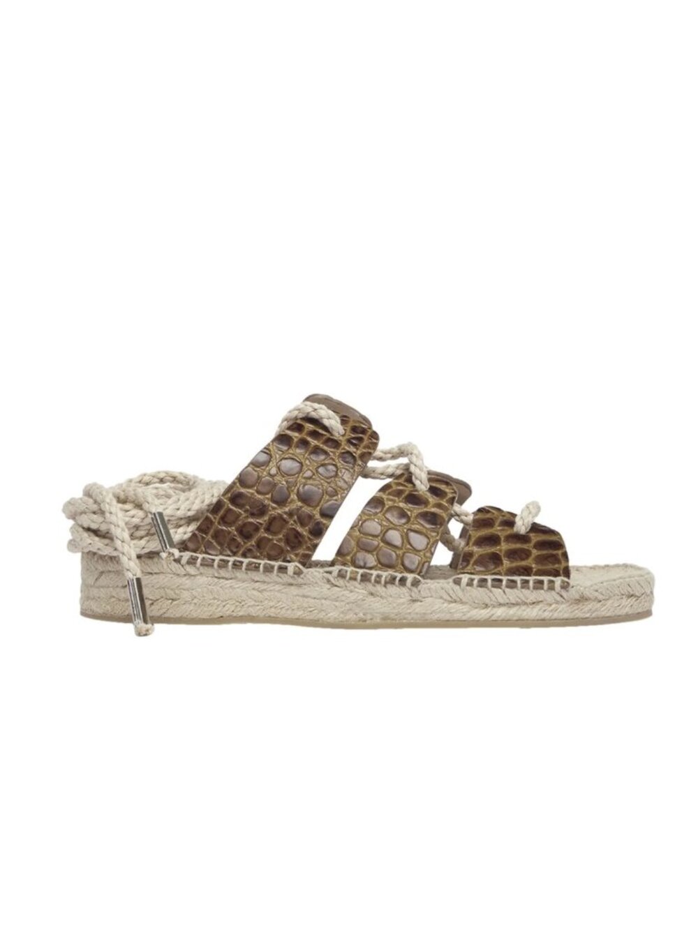 NWOT FRĒDA SALVADOR Lucy Leather Espadrille Sandal Size 7 Brown Embossed Croc